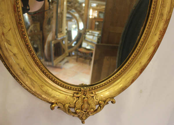 Napoleon III Oval Mirror, Louis XV Style, Shell, Gold Leaf 50 X70 Cm