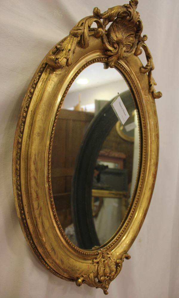 Napoleon III Oval Mirror, Louis XV Style, Shell, Gold Leaf 50 X70 Cm