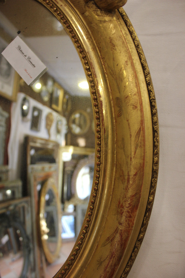 Napoleon III Oval Mirror, Louis XV Style, Shell, Gold Leaf 50 X70 Cm