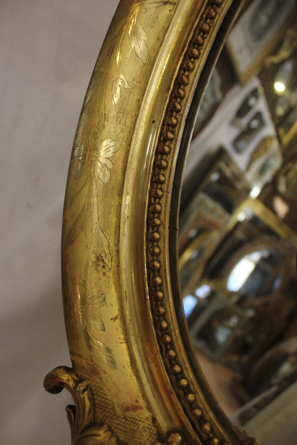 Napoleon III Oval Mirror, Louis XV Style, Shell, Gold Leaf 50 X70 Cm