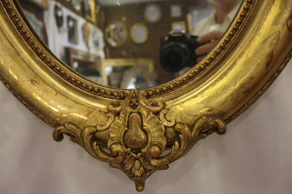Napoleon III Oval Mirror, Louis XV Style, Shell, Gold Leaf 50 X70 Cm