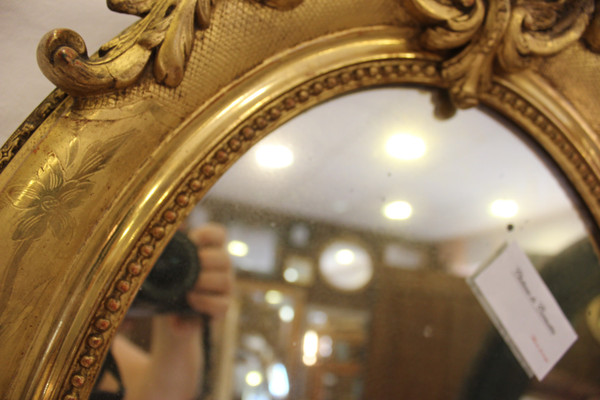 Napoleon III Oval Mirror, Louis XV Style, Shell, Gold Leaf 50 X70 Cm