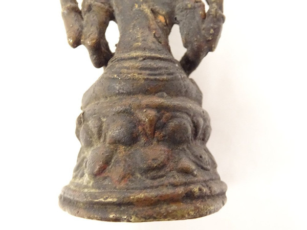 Sculpture Statuette Bronze Déesse Tara Trois Têtes Bouddhisme Thailande 19è
