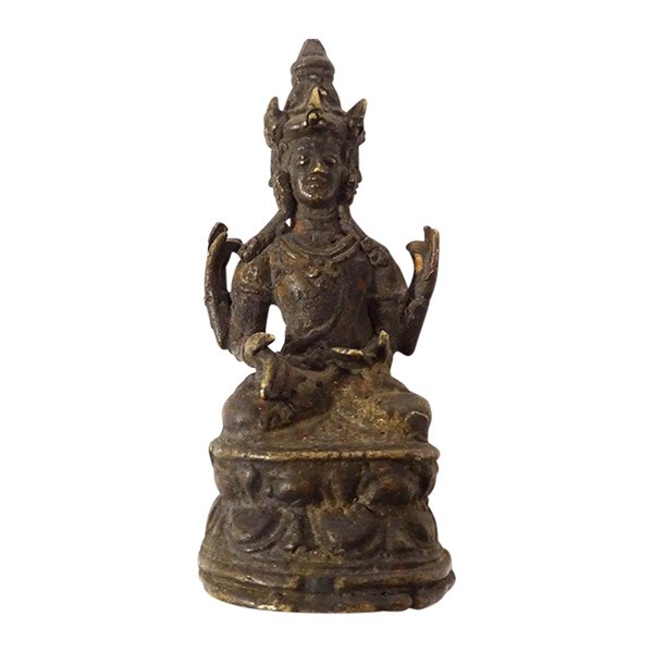 Sculpture Statuette Bronze Déesse Tara Trois Têtes Bouddhisme Thailande 19è