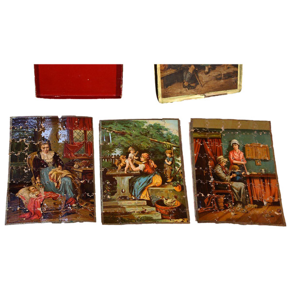 Ensemble De 3 Puzzles, En Bois Et Papier