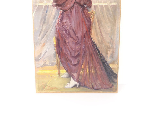HST Gemälde Porträt Elegante Frau mit Fächer Henri Moreau 1917