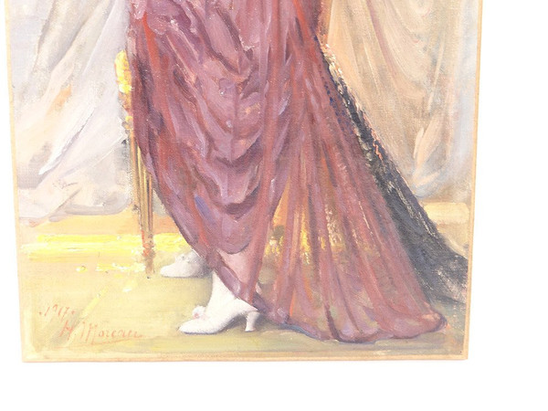 HST Gemälde Porträt Elegante Frau mit Fächer Henri Moreau 1917