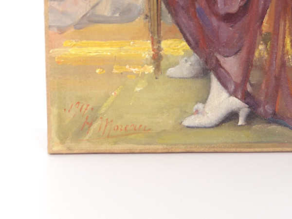 HST Gemälde Porträt Elegante Frau mit Fächer Henri Moreau 1917