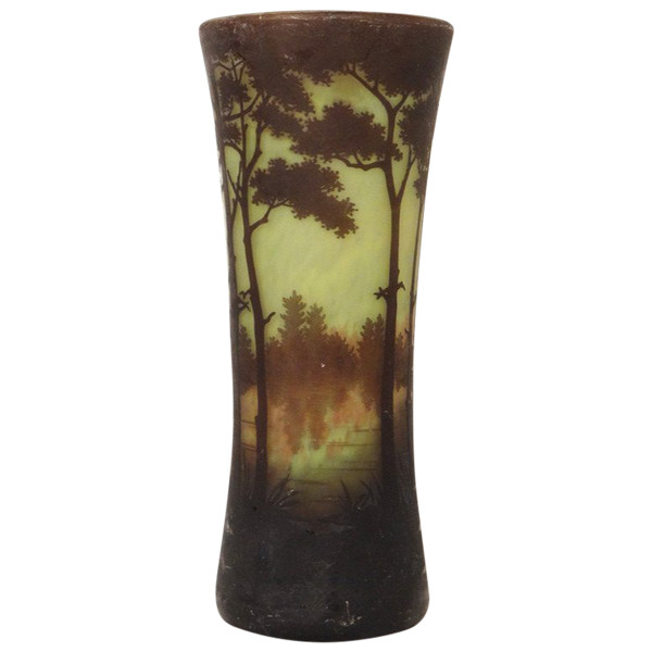 Grande vaso Cornet in Pâte de Verre firmato Daum Nancy, Art Nouveau XIX secolo