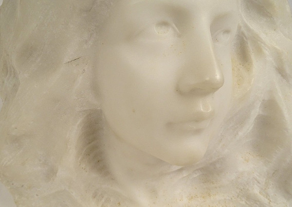 Scultura Testa di Giovane Donna Marmo di Carrara G. Verona Stile Liberty XIX Secolo