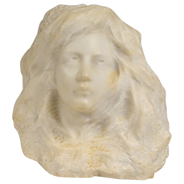 Scultura Testa di Giovane Donna Marmo di Carrara G. Verona Stile Liberty XIX Secolo
