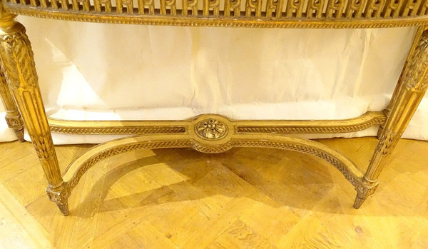 Console Louis XVI Demi-lune Bois Sculpté Doré Marbre Napoléon III XIXème