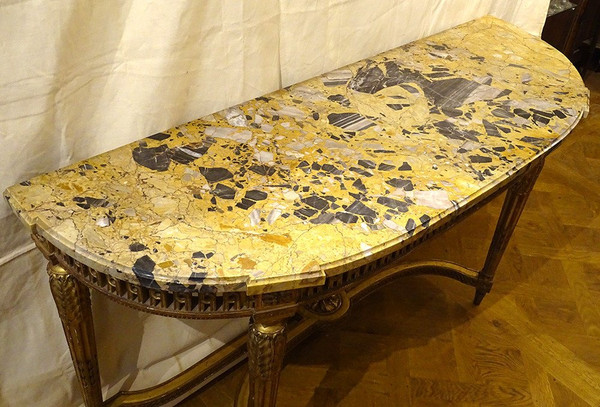Console Louis XVI Demi-lune Bois Sculpté Doré Marbre Napoléon III XIXème