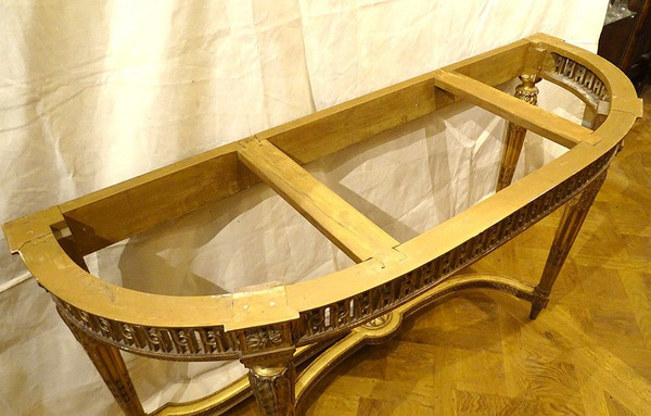 Console Louis XVI Demi-lune Bois Sculpté Doré Marbre Napoléon III XIXème