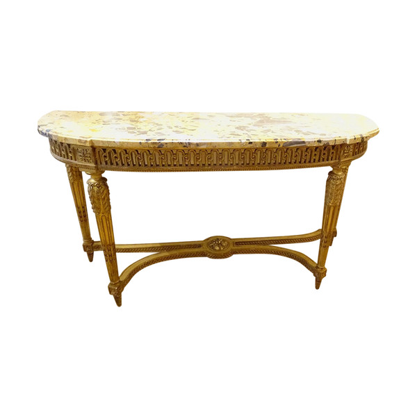 Console Louis XVI Demi-lune Bois Sculpté Doré Marbre Napoléon III XIXème