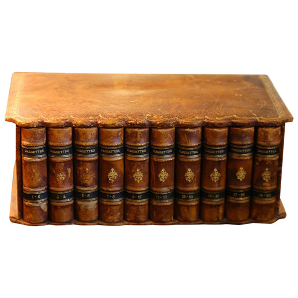 Cassette, Coffret De Bureau, Faux Livres, Cuir, XIXème