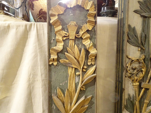 Morceaux Boiserie Décoration Retable Bois Peint Doré Calice Ostensoir 18è