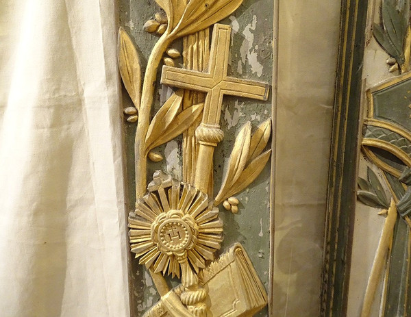 Morceaux Boiserie Décoration Retable Bois Peint Doré Calice Ostensoir 18è