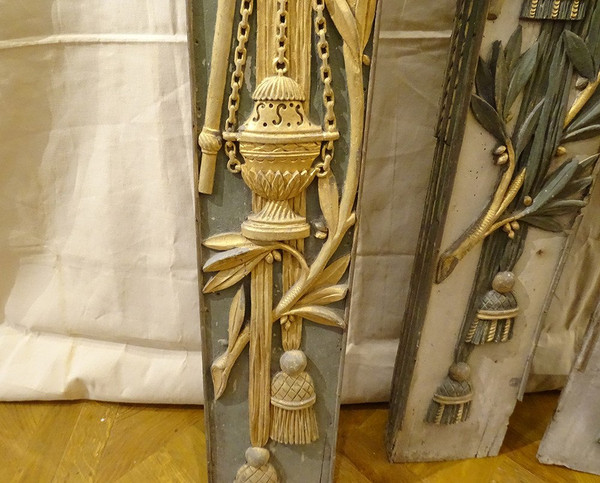 Morceaux Boiserie Décoration Retable Bois Peint Doré Calice Ostensoir 18è