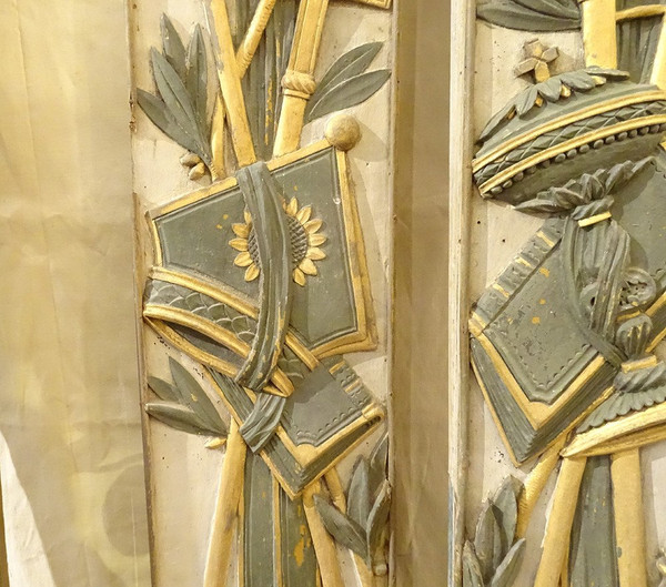 Morceaux Boiserie Décoration Retable Bois Peint Doré Calice Ostensoir 18è