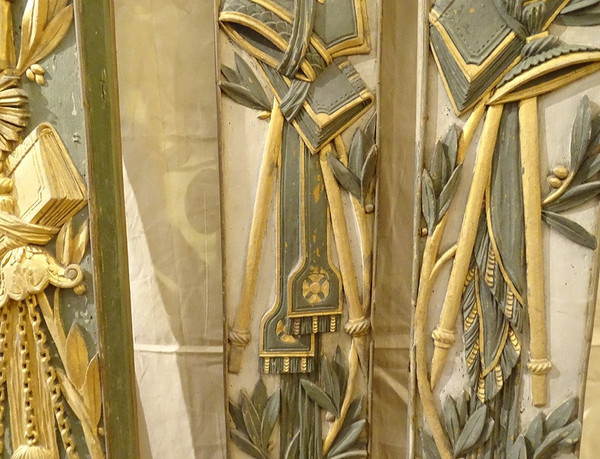 Morceaux Boiserie Décoration Retable Bois Peint Doré Calice Ostensoir 18è