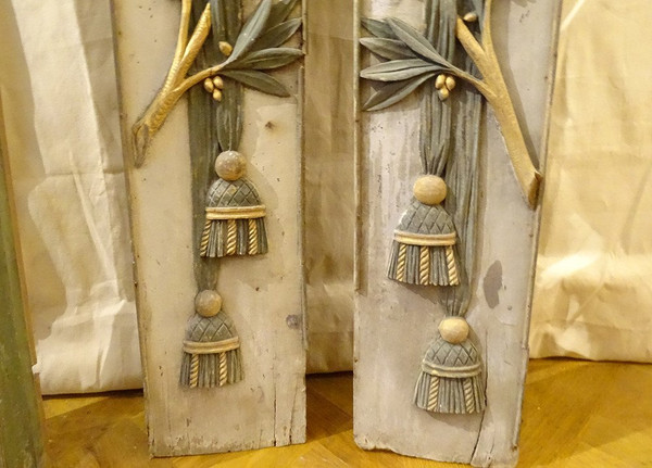 Morceaux Boiserie Décoration Retable Bois Peint Doré Calice Ostensoir 18è