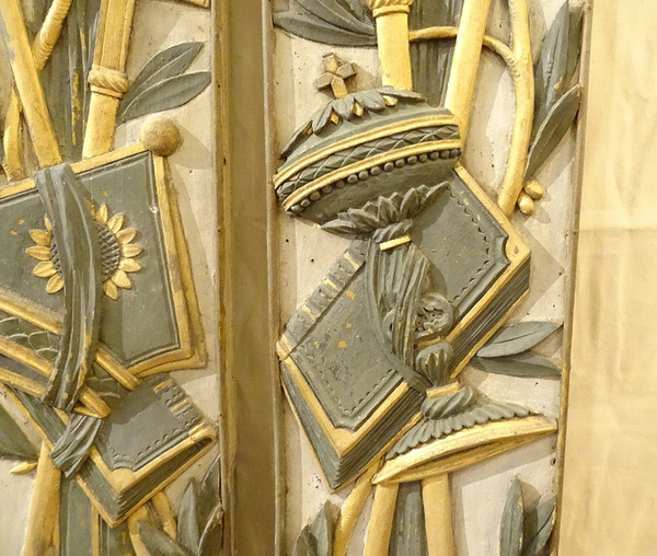 Morceaux Boiserie Décoration Retable Bois Peint Doré Calice Ostensoir 18è
