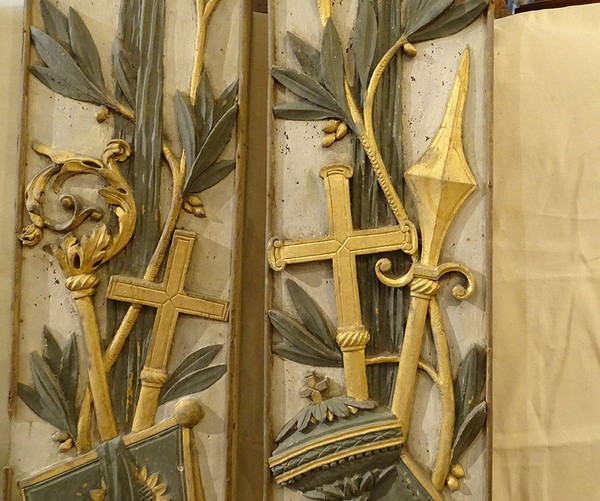 Morceaux Boiserie Décoration Retable Bois Peint Doré Calice Ostensoir 18è