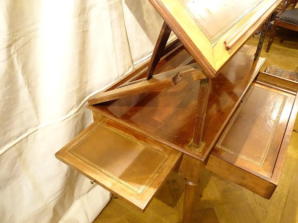 Table à La Tronchin Bureau d'Architecte Acajou Cuir Tiroir XIXème Siècle