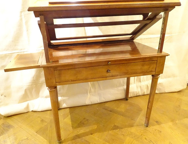 Table à La Tronchin Bureau d'Architecte Acajou Cuir Tiroir XIXème Siècle