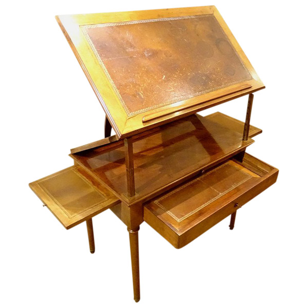 Table à La Tronchin Bureau d'Architecte Acajou Cuir Tiroir XIXème Siècle