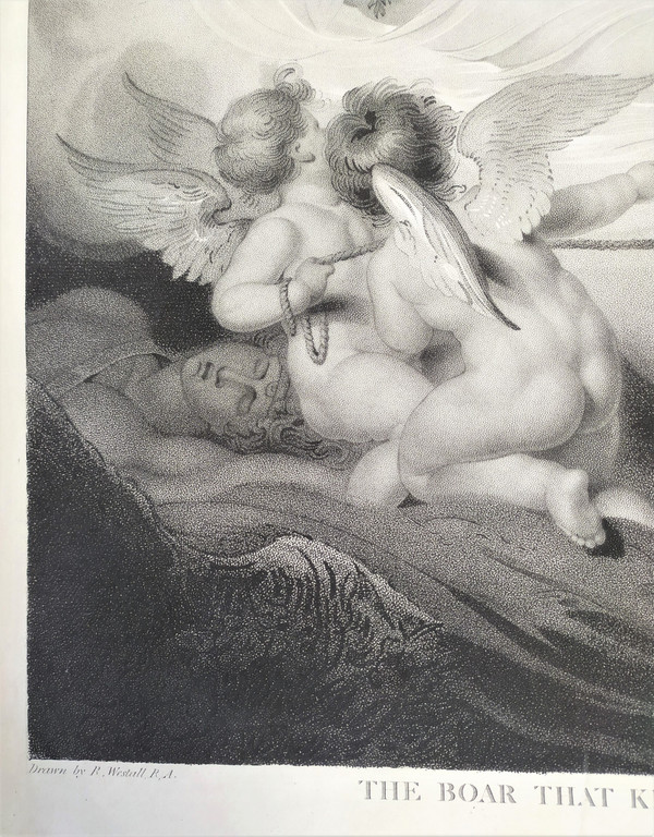 Mythological Etching Empire Period Engraving Venus And Adonis Old Print 19th c