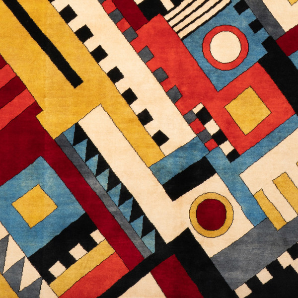 Carpet, or tapestry, with geometric patterns and wool. Contemporary work.