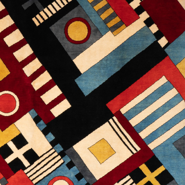 Carpet, or tapestry, with geometric patterns and wool. Contemporary work.