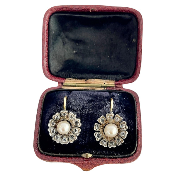 boucles d'oreilles Eglantines  or perles et diamants