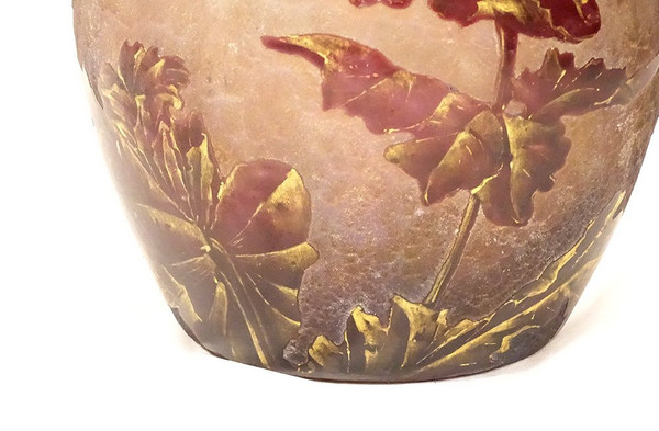 Vase Boule En Verre Givré Par Montjoye Legras,  Art Nouveau Début XXème Siècle