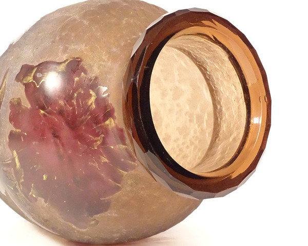 Vase Boule En Verre Givré Par Montjoye Legras,  Art Nouveau Début XXème Siècle