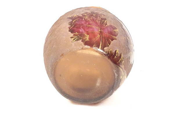 Vase Boule En Verre Givré Par Montjoye Legras,  Art Nouveau Début XXème Siècle