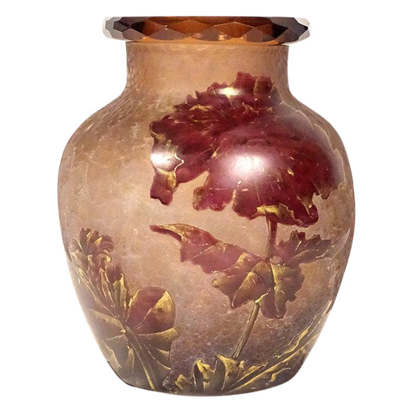 Vase Boule En Verre Givré Par Montjoye Legras,  Art Nouveau Début XXème Siècle