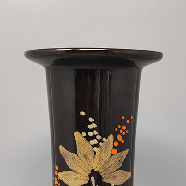 1970 Prächtige braune Keramikvase von SIC, handbemalt. Hergestellt in Italien