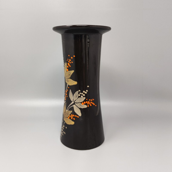 1970 Prächtige braune Keramikvase von SIC, handbemalt. Hergestellt in Italien