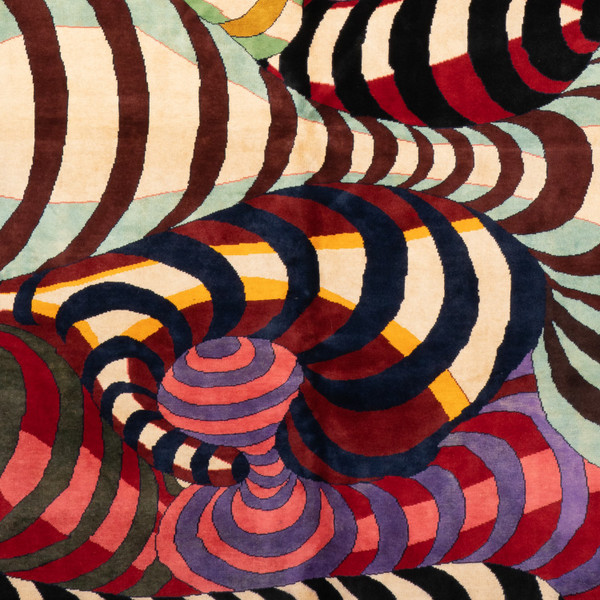 Teppich oder Wandteppich mit Spiralmuster aus Wolle. Zeitgenössische Arbeit.