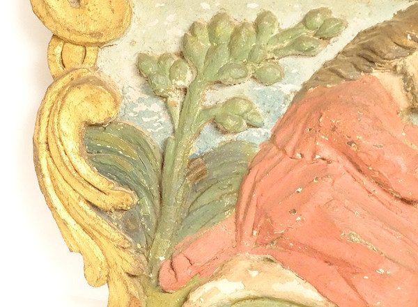 Polychrom geschnitzte Holztafel Christus am Ölberg aus dem 17. Jahrhundert