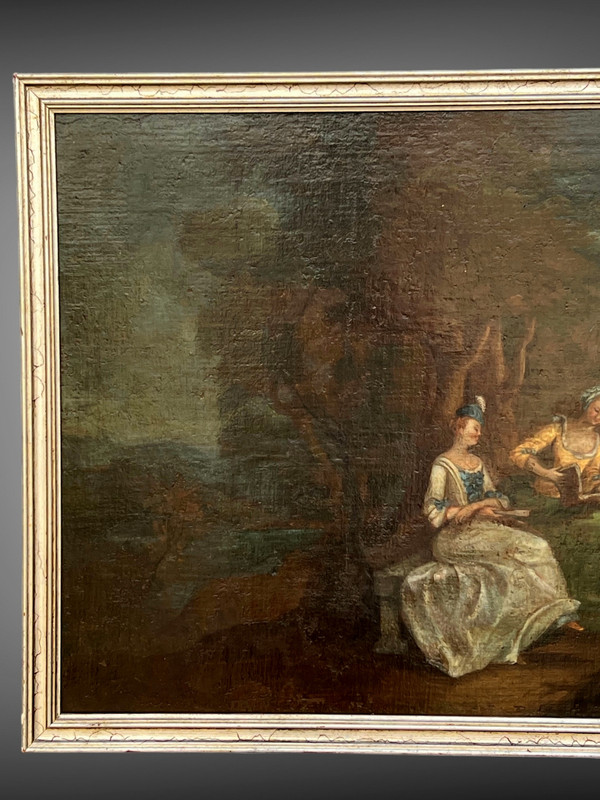 TABLEAU / HUILE SUR TOILE / ECOLE FRANÇAISE DU XIXe " SCENE PASTORALE " ENCADRÉE