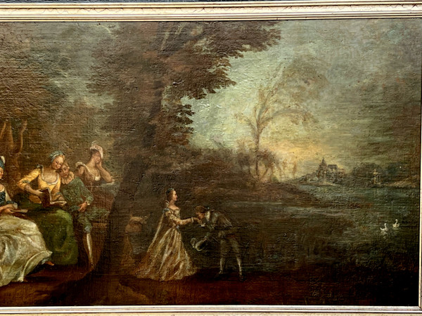 TABLEAU / HUILE SUR TOILE / ECOLE FRANÇAISE DU XIXe " SCENE PASTORALE " ENCADRÉE