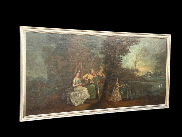 TABLEAU / HUILE SUR TOILE / ECOLE FRANÇAISE DU XIXe " SCENE PASTORALE " ENCADRÉE