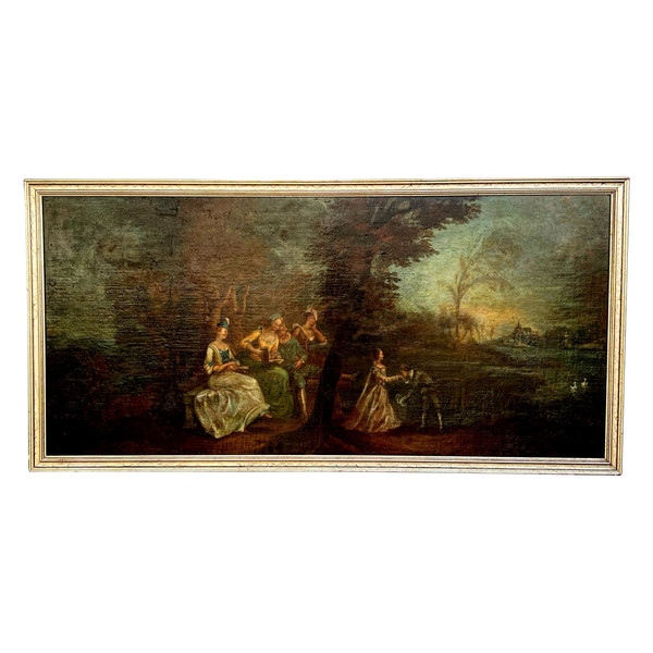 TABLEAU / HUILE SUR TOILE / ECOLE FRANÇAISE DU XIXe " SCENE PASTORALE " ENCADRÉE