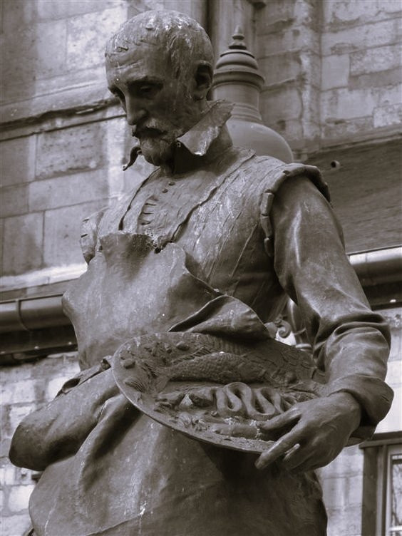 Raro grande piatto in bronzo tipo Palissy, XIX secolo.