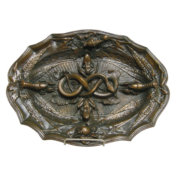 Raro grande piatto in bronzo tipo Palissy, XIX secolo.