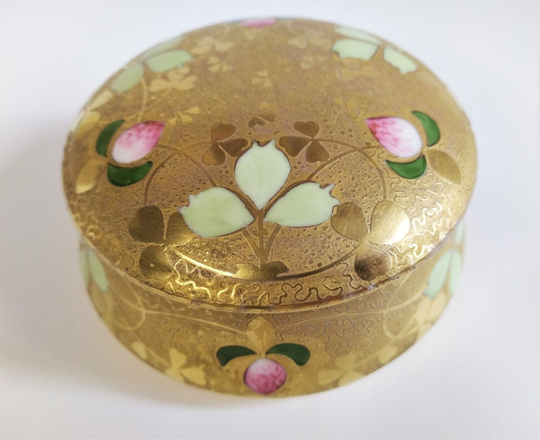 Limoges Painted Porcelain Box Art Nouveau Style Gilted